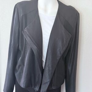 Karen Kane Faux Leather Open Front Moto Jacket Black Women’s XL Layering Chic